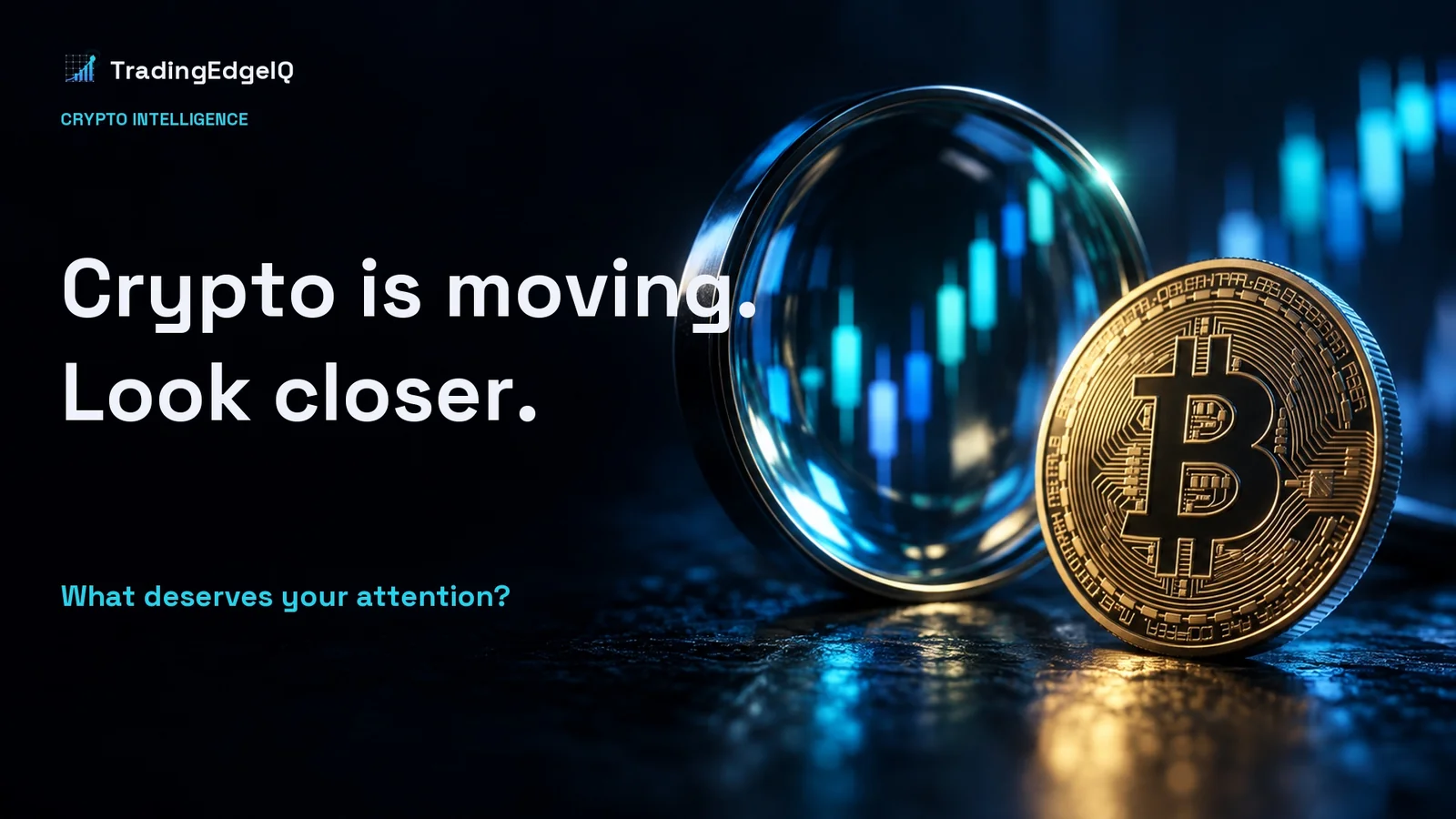 Illustrative Bitcoin token beside a magnifying lens, introducing a closer look at crypto moves.