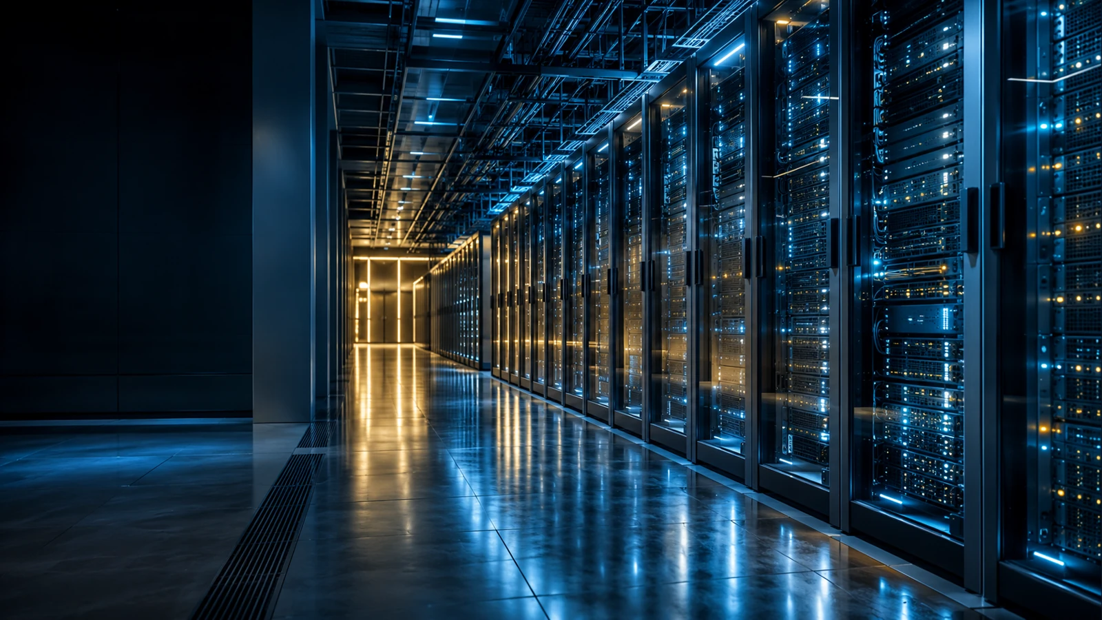 Illustrative server corridor imagery for the Hyperscale Data acquisition story.