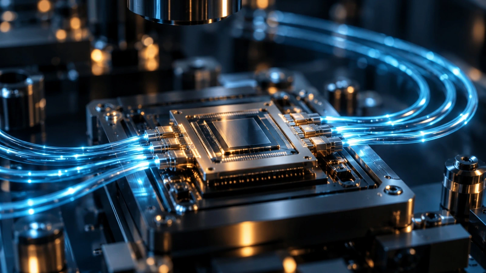 Semiconductor and optical-fiber concept image.