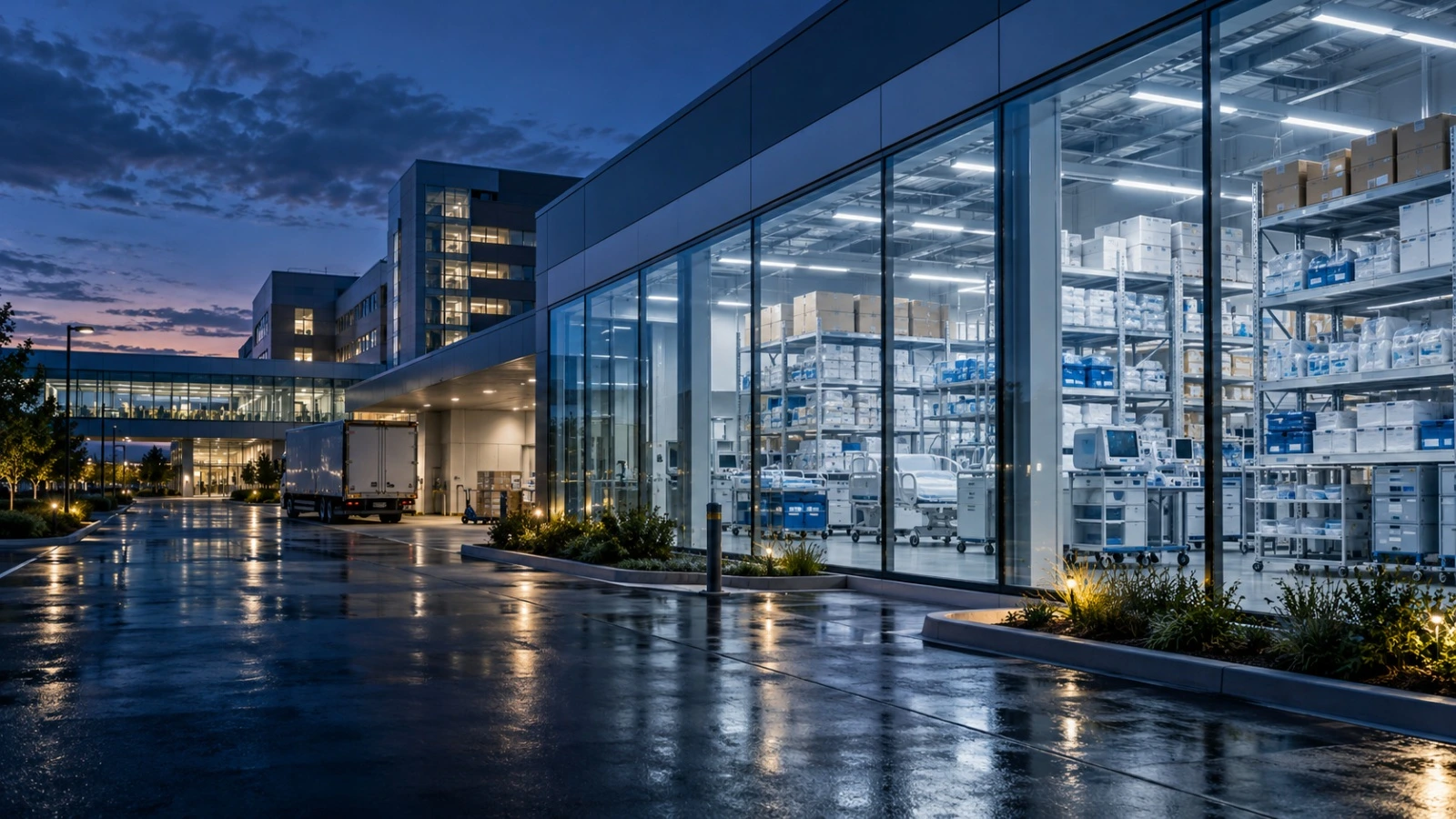 Healthcare manufacturing and distribution concept image.