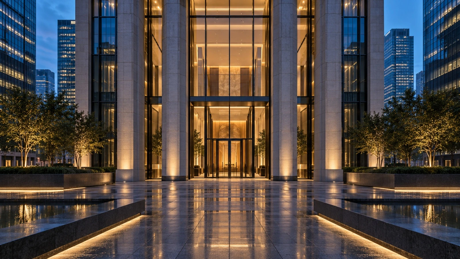 Financial-district office architecture concept image.